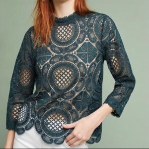 Anthropology James Coviello Crochet Knit Top Mountain Pine Green Small Top